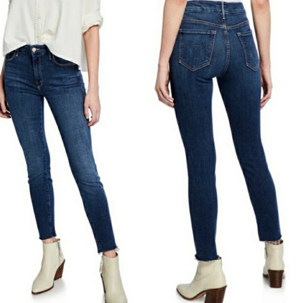 Mother Blue Looker Ankle Fray Girl Crush Raw Hem Jeans 31
